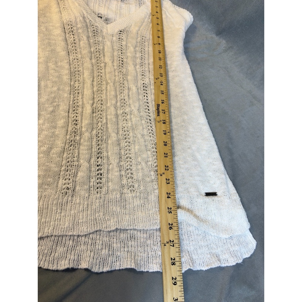 Vtg Y2K Hollister Open Knit Cable White Slim Fit Sweater Top Deep V sz L - Picture 13 of 16